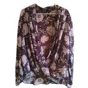 Ann Taylor Womens Large Floral Long Sleeve Wrap Romantic Flowy Blouse Feminine L